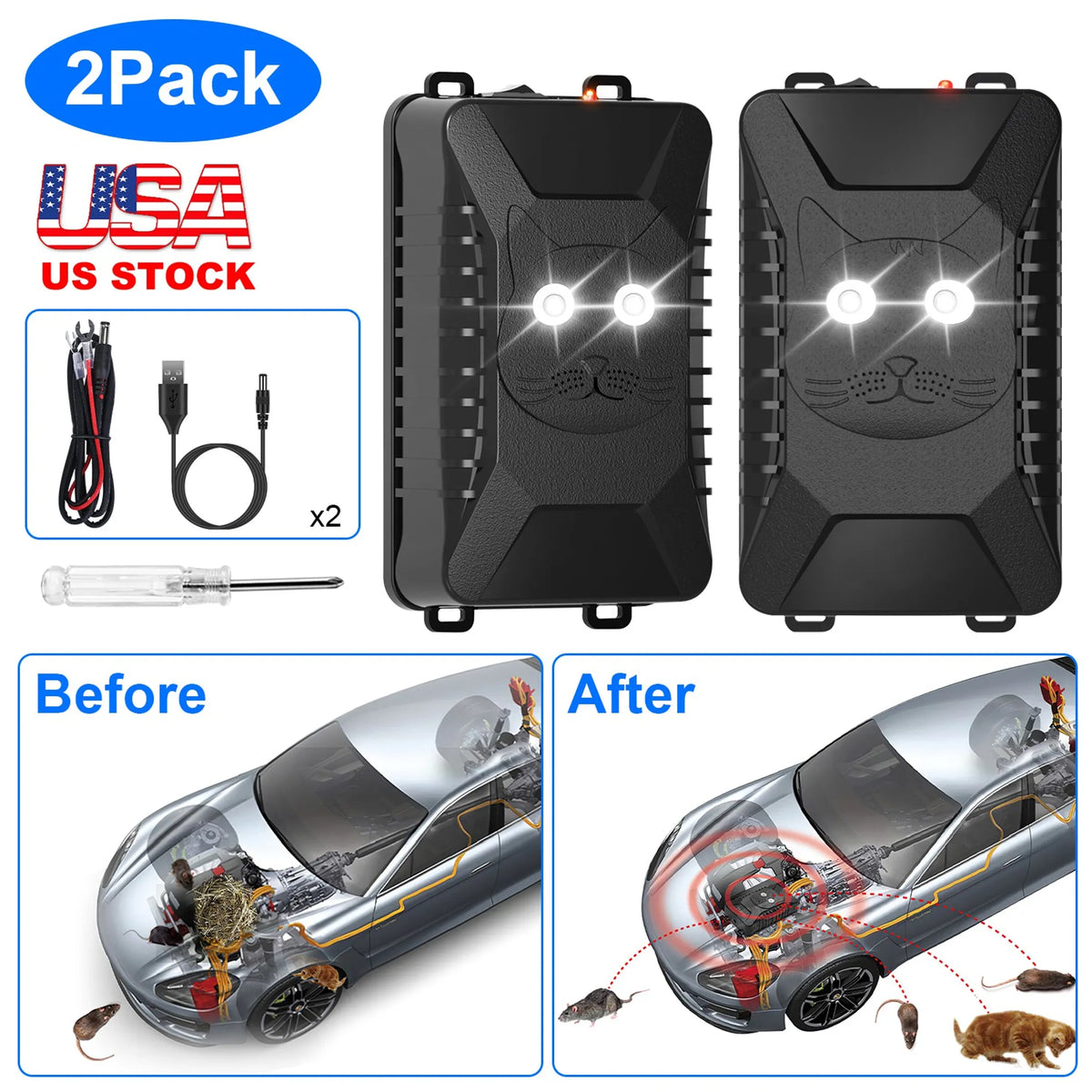 2 Packs Under Hood Ultrasonic Rodent